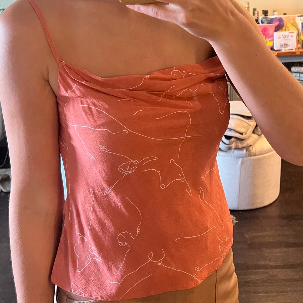 Astr Terracotta Camisole with Abstract Line Art